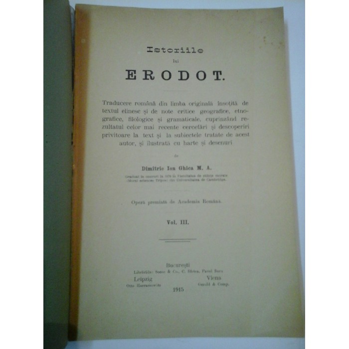ISTORIILE LUI ERODOT - volumul 3 - 1915 (Herodot)